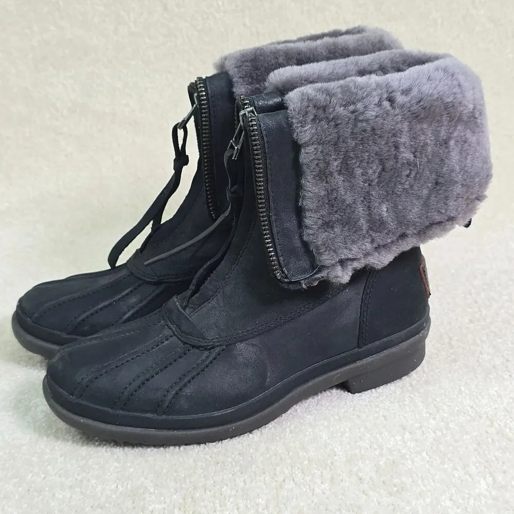 UGG Pure Australia Arquette Winter Boots Women's Size 5 EUR 36 Black Leather
